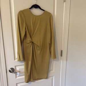 Ann Taylor Gold Sheath Dress Long Sleeve Crew Neck